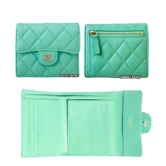 BNIB!! VERY Rare!!! Chanel Wallet LARGE Trifold Tiffany Blue Caviar Belt Waist - Picture 1 of 15